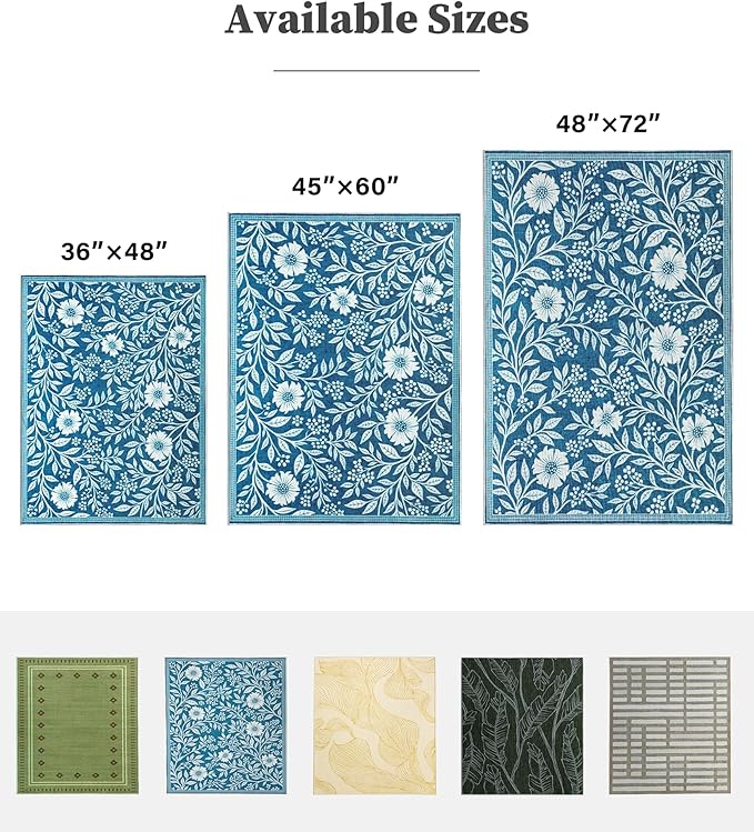 chakme Office Chair Mat for Hardwood Floor, 72"x48" Easy Glide Computer Desk Mat Protector for Rolling Chair Under Desk Rug Nonslip Backing, Machine Wash, (Blue Flowers)