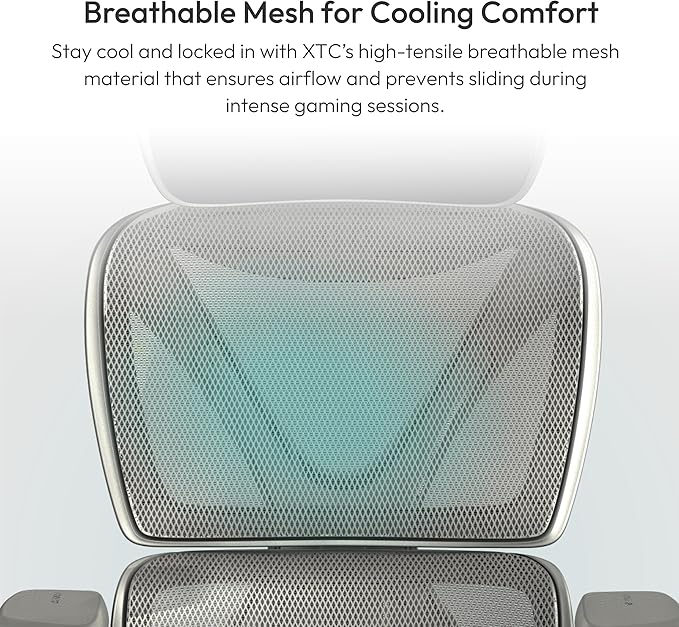 ThunderX3 XTC Ergonomic Office Chair, for Adults Gaming Chair, High Back Desk Chair, Synchronous Tilt, Self-Adjusting Lumbar Support and Backrest, Adjustable Headrest, Breathable Mesh, Grey
