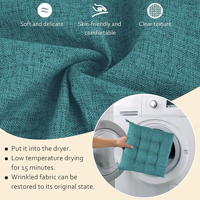 ELFJOY Rocking Chair Cushion Large Rocking Chair Pads with Ties Premium Linen High Back and Seat Cushion 2 Piece Set Linen Retro Blue