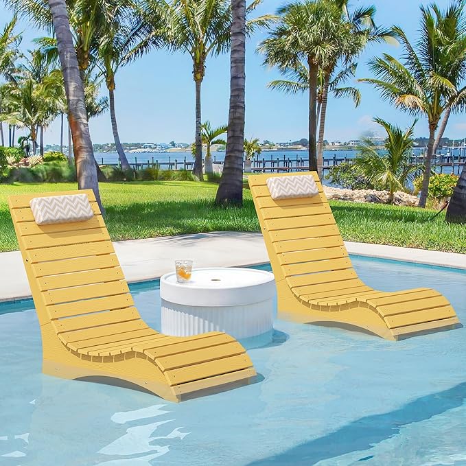 HDPS Pool Lounge Chairs, Use in Pools Lounge Chairs up to 10-Inches of Water, Chaise Chairs with Headrest, Lounge Chair Outdoor, Fade-Resistant Pool Lounger for Deck