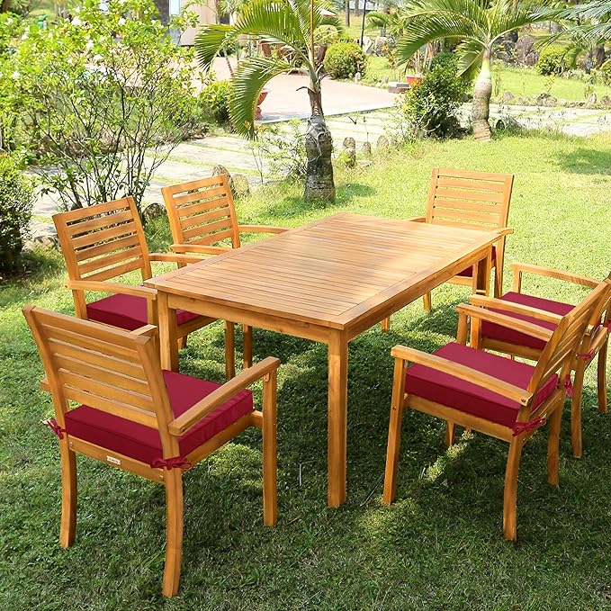 6 Pack Outdoor Chair Cushions 19 x 19 Inch Water Resistant Patio Chair Cushions with Tie 3 Year Color Fastness Thick Outdoor Seat Cushion for Garden Lawn Patio Furniture Burgundy