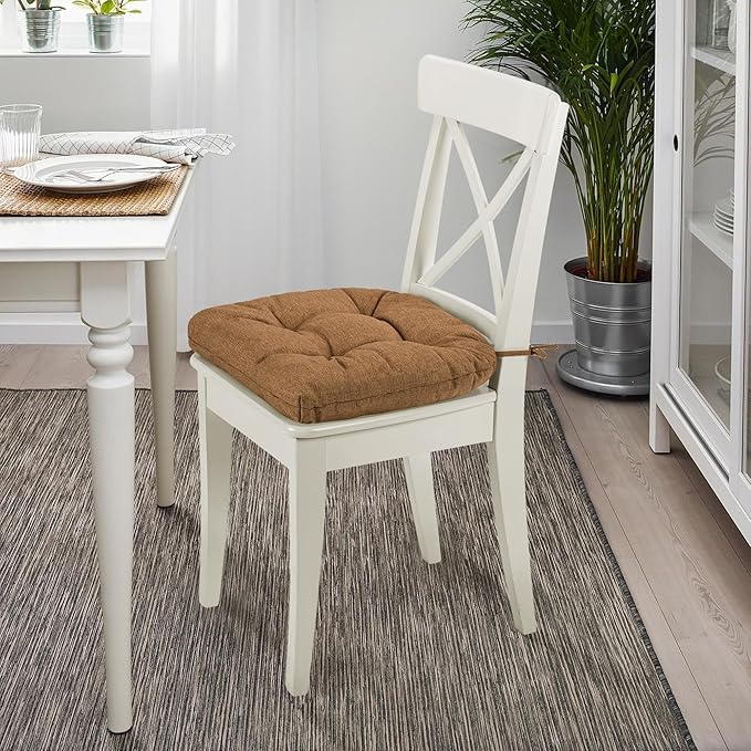 SQUARE MOON Chair Cushions for Dining Chairs, 3 Inch Thick Comfortable Kitchen Chair Pads, Dining Room Seat Cushions with Ties, Machine Washable, 17" x 16" x 3", 4/Pack, Coffee