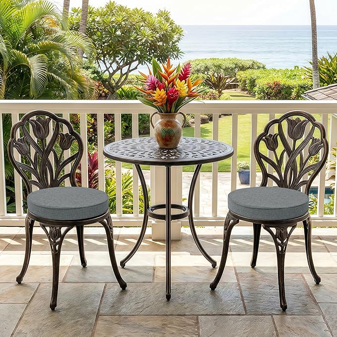 Outdoor Round Chair Cushions 18 Inch, Fade-Resistant & Water-Resistant, Bistro Chair Seat Pads for Porch Garden Balcony Patio Furniture Stools, Non-Slip Bottom, Set of 2, Dark Grey