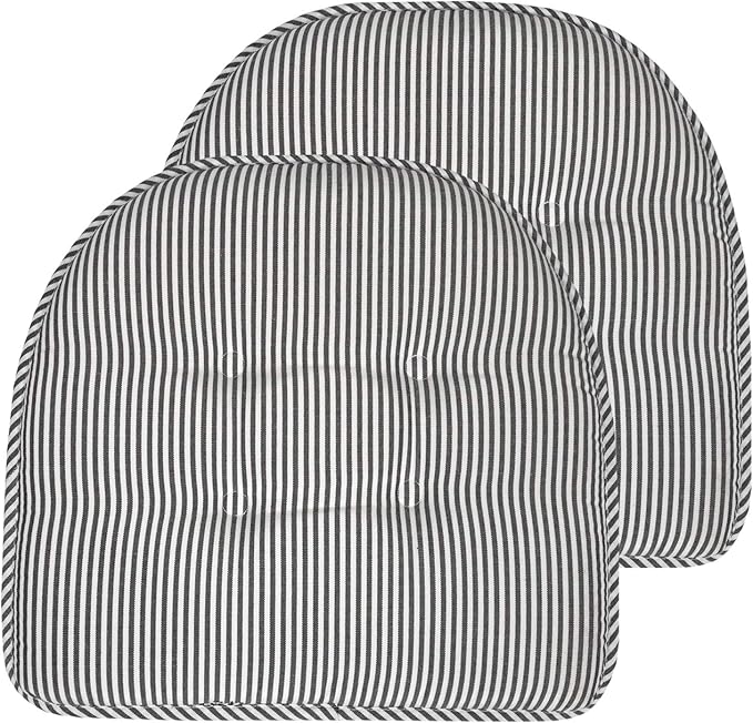 Sweet Home Collection Chair Cushion Memory Foam Pads Tufted Slip Non Skid Rubber Back U-Shaped 17" x 16" Seat Cover, 2 Count (Pack of 1), Pinstripe Charcoal