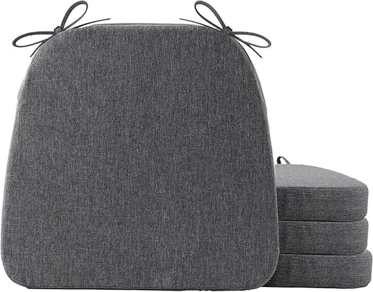 Battilo Chair Cushions for Dining Chairs with Ties, Waterproof Kitchen Chair Pad with Non-Slip Backing, Seat Cushions with Machine Washable Removable Cover, 16"x16"x2", Set of 4, Dark Grey