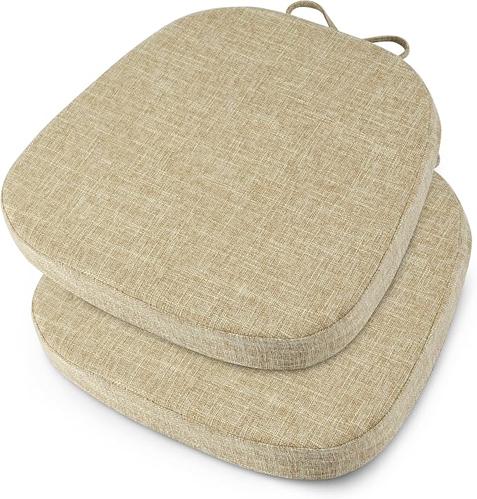 OVOV 14x14 Chair Cushions for Metal Dining Chairs Set of 2 Non Slip Thick Textured Chair Pads for Dining Chairs with Ties and Removable Cover (Beige)