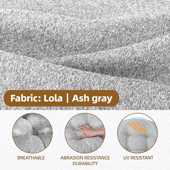Rocking Chair Cushion - Lola Cotton-Linen Fabric, High-Density Sponge, Durable Comfort Non-Slip Bottom Tufted Seat Pads with Ties, Lola︱Ash Gray, 44x19x4 inch