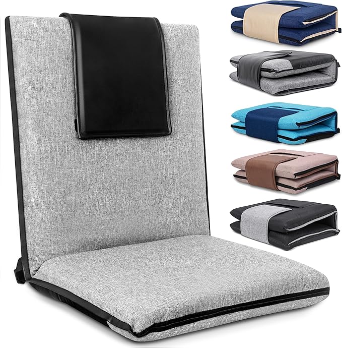 FASTMOMENT Floor Chair with Water Repellent Fabric 14-Position Adjustable Floor Chair with Back Support Portable Ground Seating for Adults Foldable Meditation Seat with Washable Cover (Light Grey)