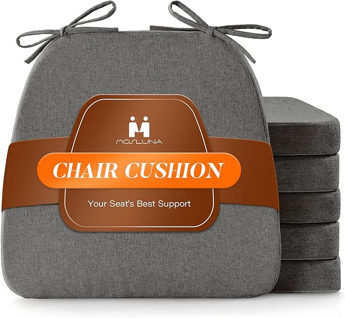 Chair Cushions for Dining Chairs Set of 6, D-Shaped Chair Pads with Non-Slip Bottom, Kitchen Seat Cushions with Removable Cover, 16 x 17 inch, Dark Grey