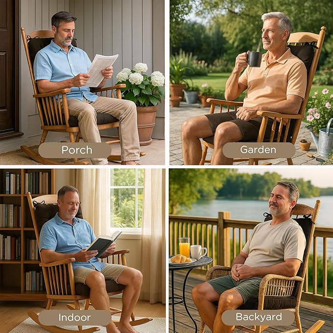 Codi Rocking Chair Cushions Indoor, Water Resistant Glider Rocker Replacement Cushion Set for Patio Porch Garden - Fits Most Standard Rockers, Brown 2PK