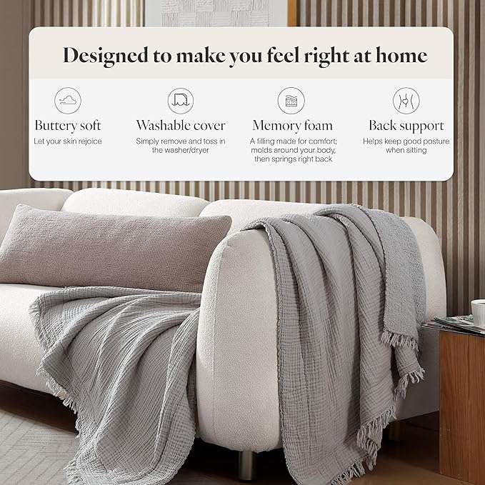Sunday Citizen Snug Lumbar Pillow – Soft Memory Foam Lumbar Throw Pillow, Cozy Body & Sleep Pillow, Washable Cover, Decorative Lumbar Support Cushion for Bed & Couch (Biscotti)