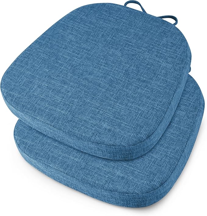 OVOV 14x14 Chair Cushions for Metal Dining Chairs Set of 2 Non Slip Thick Textured Chair Pads for Dining Chairs with Ties and Removable Cover (2, Blue)