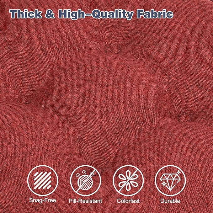 baibu Dining Chair Cushions, Set of 6 Dual-Layer Patent Design Memory Foam Kitchen Chair Cushions, Non-Slip Seat Pads with Ties, 16.5 x 16.5 x 3.5in, 6 Pack, Red