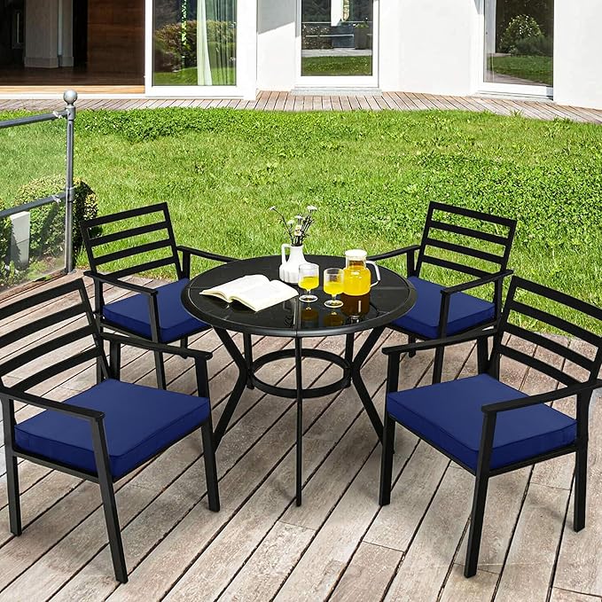 Outdoor Chair Cushions 16 x 17 Inch, Set of 4, Water Resistant Patio Chair Cushions with Tie 3 Year Color Fastness Thick Outdoor Seat Cushion for Garden Lawn Patio Furniture Navy
