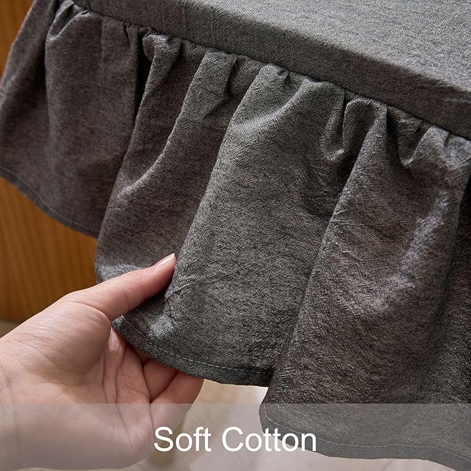 vctops Cotton Ruffled Chair Cushion for Kitchen Dining Room Chairs Farmhouse Neutral Thin Seat Cushion Soft Foam Non Slip Chair Pad with Removable Cover (Dark Grey,16"x16")