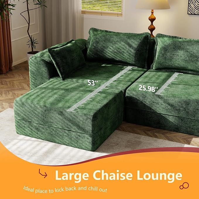Hobestluk Rectangular Cloud Memory Foam Ottoman for Couch Comfy Couch Footrest with Removable Cover Ideal for Living Room Bedroom or Office as Extra Seating or Coffee Table (Green, Ottoman)