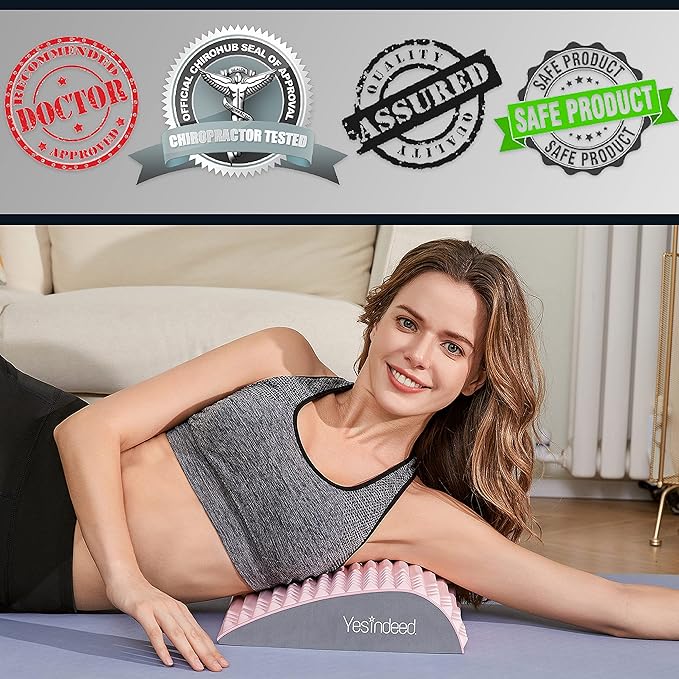 YESINDEED Back Stretcher Pillow – Lumbar Support Cushion for Back Stretching, Posture Support, Ergonomic Drop Shape Design, Comfortable Use at Home, Office or Floor (Pink)