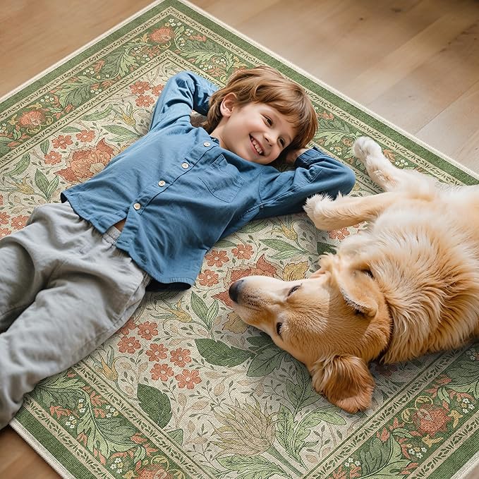 36"x48" Office Chair Mat for Hardwood Tile Floor, Under Desk Carpet Protector for Rolling Computer Chair Mat, Machine Washable Area Rug, Anti-Slip 1/5" Thick Low Pile Thin Vinyl Floor Mat, Sage Green