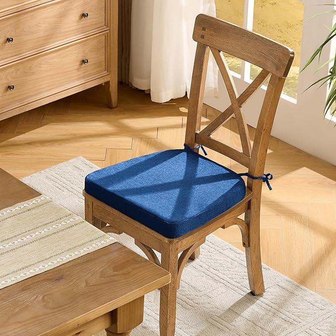 Chair Cushions for Dining Chairs Set of 4, D-Shaped Chair Pads with Non-Slip Bottom, Kitchen Seat Cushions with Removable Cover, 16 x 17 inch, Navy Blue
