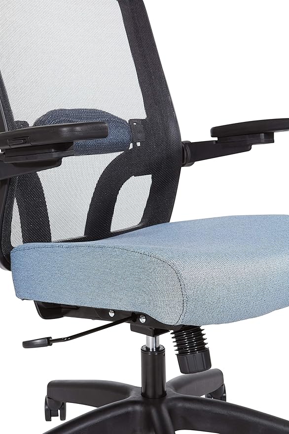 Space Seating 867 Series Adjustable Manager's Chair with Breathable Mesh Back, Lumbar Support and Padded Flip Arms, Blue Fabric Seat with Black Nylon Base
