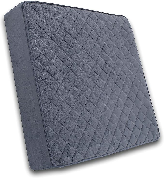 Medium-Soft 20x20x3 Memory Foam Recliner Chair Seat Cushion for Long Sitting - Armchair Pad with Washable Velvety Cover with Waterproof Layer & Non-Slip Base for Seniors & Elderly - Gray
