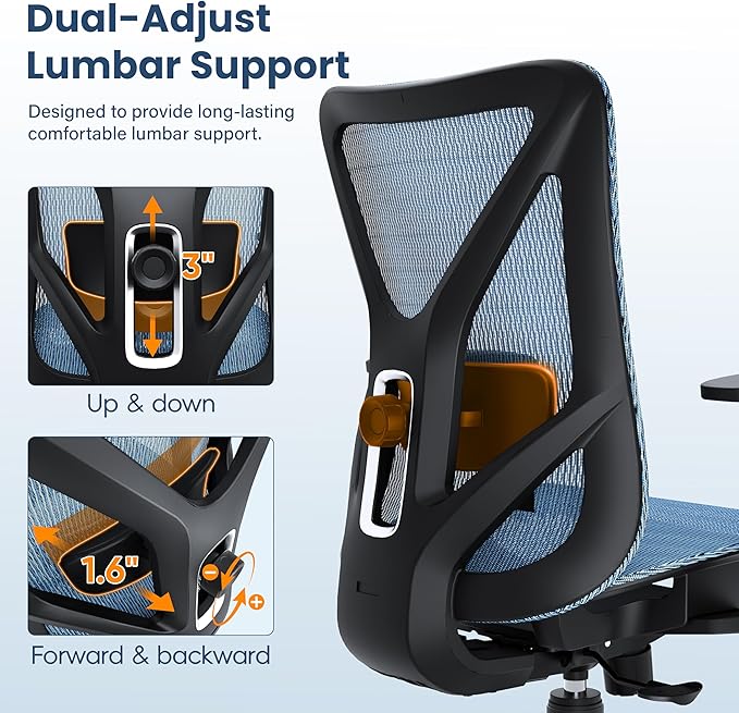 Ergonomic Office Chair, Mesh Computer Desk Chairs with Adjustable Lumbar Support, 3D Armrests, Tilt Function, Comfy Wide Seat, Swivel Executive Work Task Chair for Company and Home