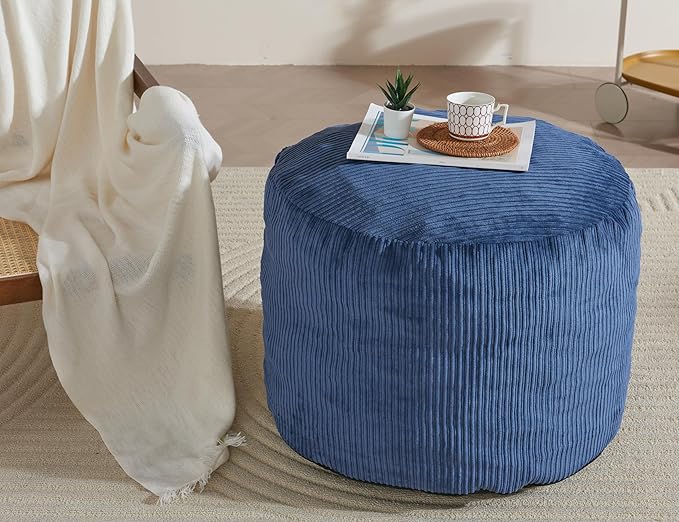 WSOFRLAC Pouf Ottoman Foot Stools with Foam Small Ottoman for Living Room Corduroy Ottomans Pouf 26x18 Floor Poufs Foot Rest for Chair Navy Blue Hassocks and Ottomans