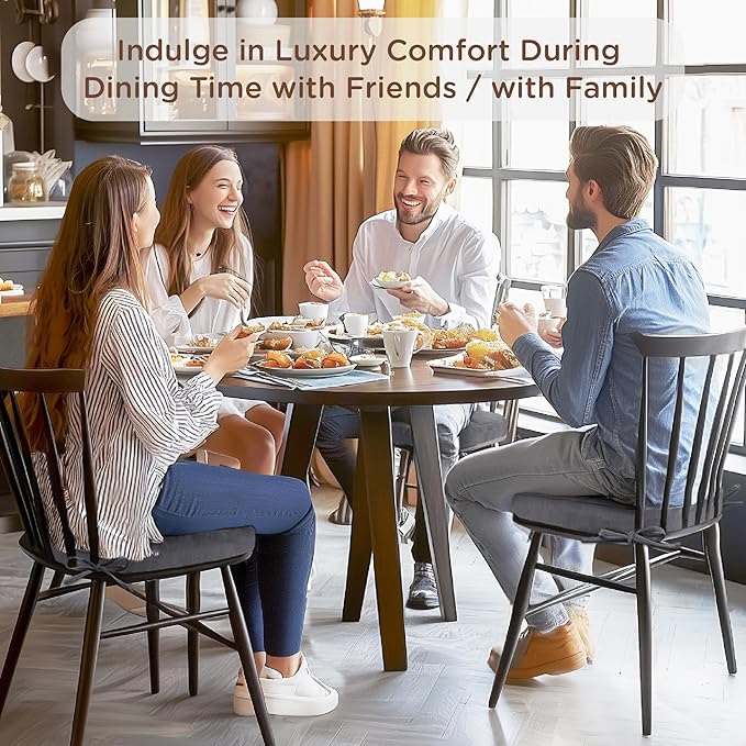 Codi Dining Chair Cushions 2 Pack, Thick Chairs Pads for Indoor Kitchen Room - Washable, Non-Slip Memory Foam Seat Cushion with Ties, 16.5"x16.5"x 3.5", Set of 2, Grey New