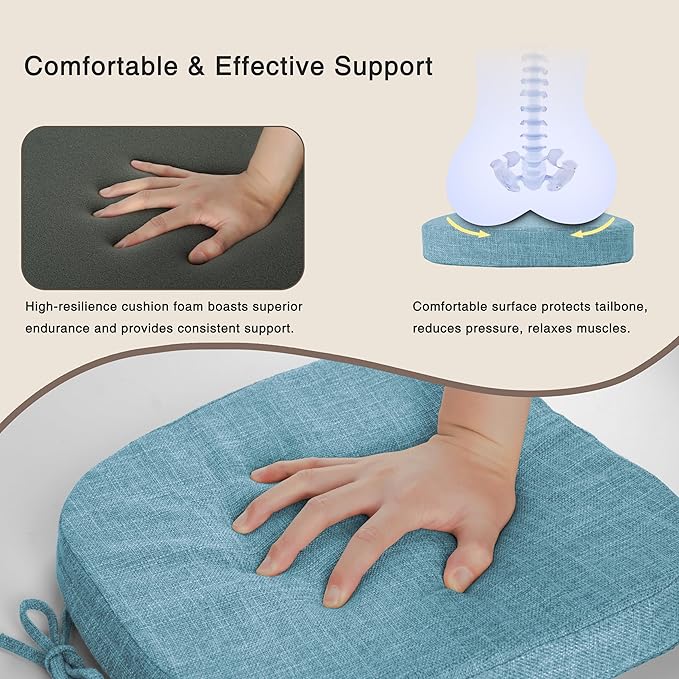 OVOV 14x14 Chair Cushions for Metal Dining Chairs Set of 2 Non Slip Thick Textured Chair Pads for Dining Chairs with Ties and Removable Cover (2, Light Blue)