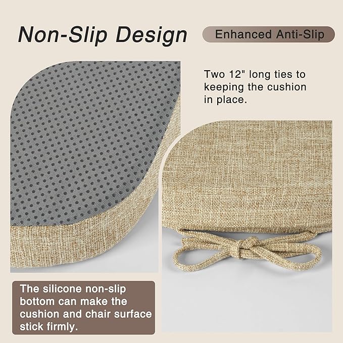 OVOV 14x14 Chair Cushions for Metal Dining Chairs Set of 4 Non Slip Thick Textured Chair Pads for Dining Chairs with Ties and Removable Cover (4, Beige)