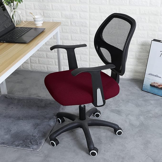 FORCHEER Office Desk Chair Seat Cover 18inch 1 Piece Water Resistant Stretch Computer Chair Seat Cushion Slipcover Washable-Burgandy
