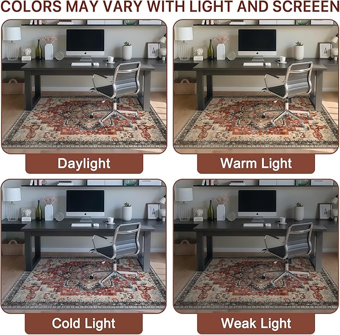 48"x60" Office Chair Mat for Hardwood Tile Floor, Under Desk Carpet Protector for Rolling Computer Chair Mat, Machine Washable Area Rug, Anti-Slip 1/5" Thick Low Pile Thin Vinyl Floor Mat, Annatto