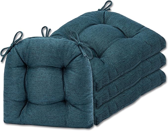 SQUARE MOON D-Shaped 3" Thick Chair Cushions, Chair Pads for Dining Chairs and Kitchen Chairs, Indoor Dining Room Seat Cushions with Ties, Machine Washable, 17" x 16" x 3", 4/Pack, Dark Green