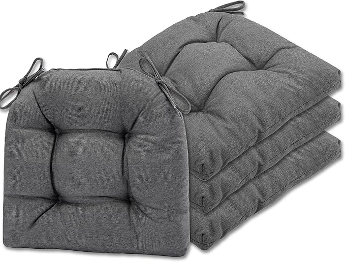 SQUARE MOON Chair Cushions for Dining Chairs, 3 Inch Thick Comfortable Kitchen Chair Pads, Dining Room Seat Cushions with Ties, Machine Washable, 17" x 16" x 3", 4/Pack, Grey