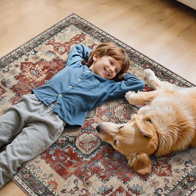 36"x48" Office Chair Mat for Hardwood Tile Floor, Under Desk Carpet Protector for Rolling Computer Chair Mat, Machine Washable Area Rug, Anti-Slip 1/5" Thick Low Pile Thin Vinyl Floor Mat, Annatto