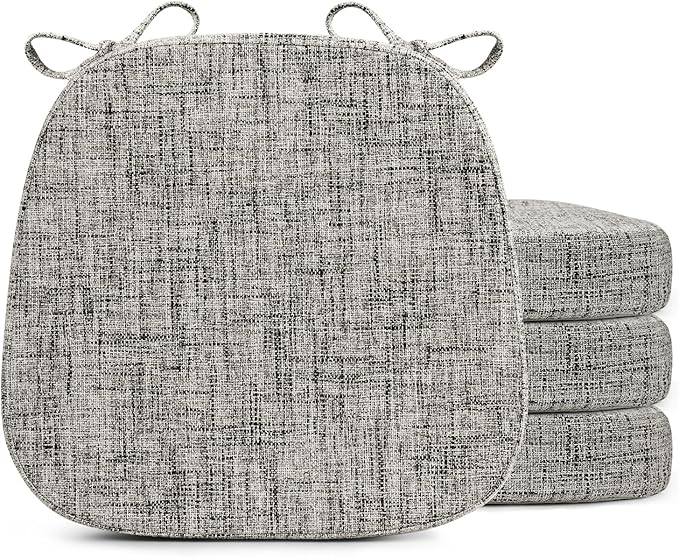 SINOSSO Thickened 2.5" Dining Chair Cushions, Soft Blended High Density Support Foam Kitchen Seat Cushions with Ties, U-Shaped Non-Slip Indoor Chair Pads, 16.5" x 16", 4 PCS, White-Gray