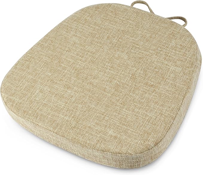 OVOV 14x14 Chair Cushions for Metal Dining Chairs Set of 1 Non Slip Thick Textured Chair Pads for Dining Chairs with Ties and Removable Cover (1, Beige)
