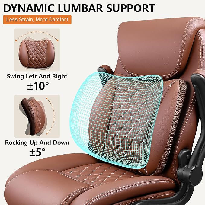 BESTFAIR Office Chair, Ergonomic Computer Desk Chairs with Lumbar Support for Lower Back Pain Relief, Executive Leather Home Chair Comfy with Padded Flip-up Armrests, Brown, 4-Pack