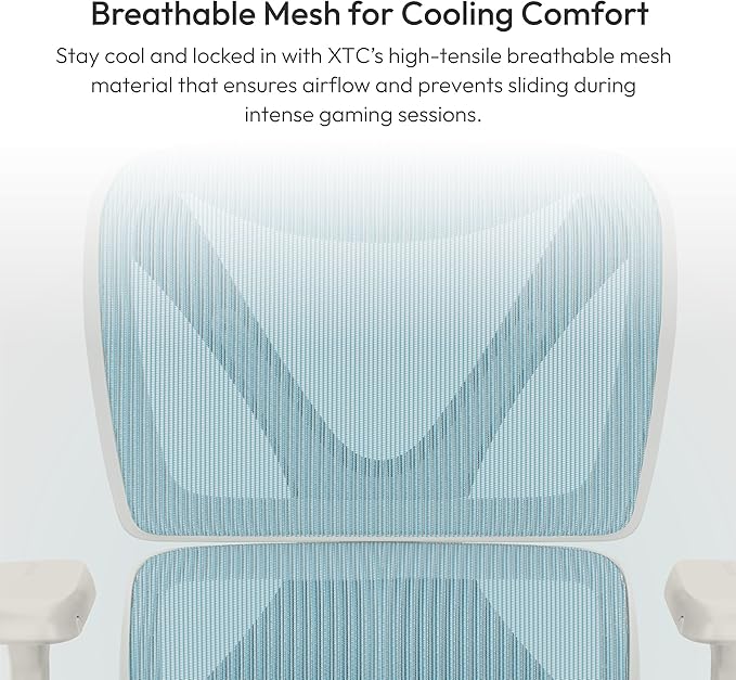 ThunderX3 XTC Ergonomic Office Chair, for Adults Gaming Chair, High Back Desk Chair, Synchronous Tilt, Self-Adjusting Lumbar Support and Backrest, Adjustable Headrest, Chroma Mesh, White Blue
