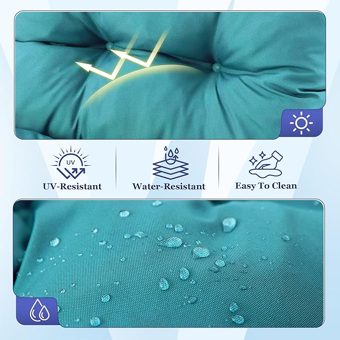 Rocking Chair Cushion, Waterproof and Fade-Resistant Adirondack Rocker Cushions, Indoor/Outdoor Rocking Chair Pads, High Back Memory Foam Patio Furniture Cushions with Ties, 44x23x4 Inch, Teal