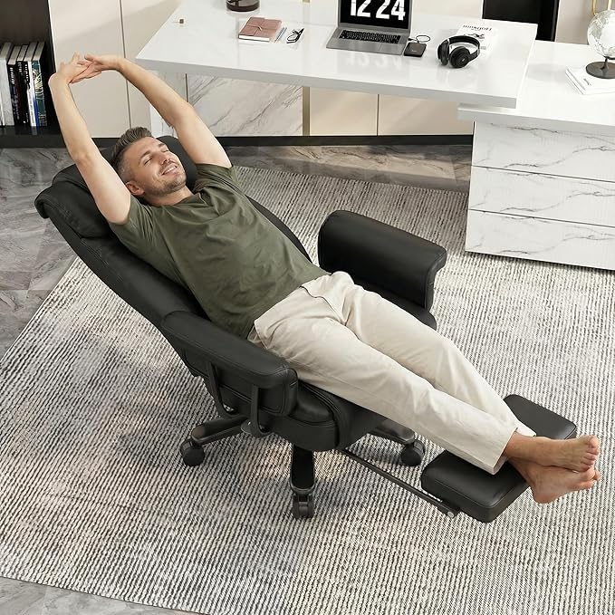 GYI Criss Cross Chair with Wheels, 160° Big and Tall Reclining Office Desk Chair with High Back, Wide Seat, Arms, Footrest, Black