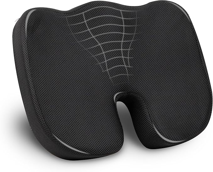 Mind Reader Memory Foam Seat Cushion with Air-Cloud Technology, Sciatica, Coccyx & Hip Pain Relief, Office, Memory Foam, Black