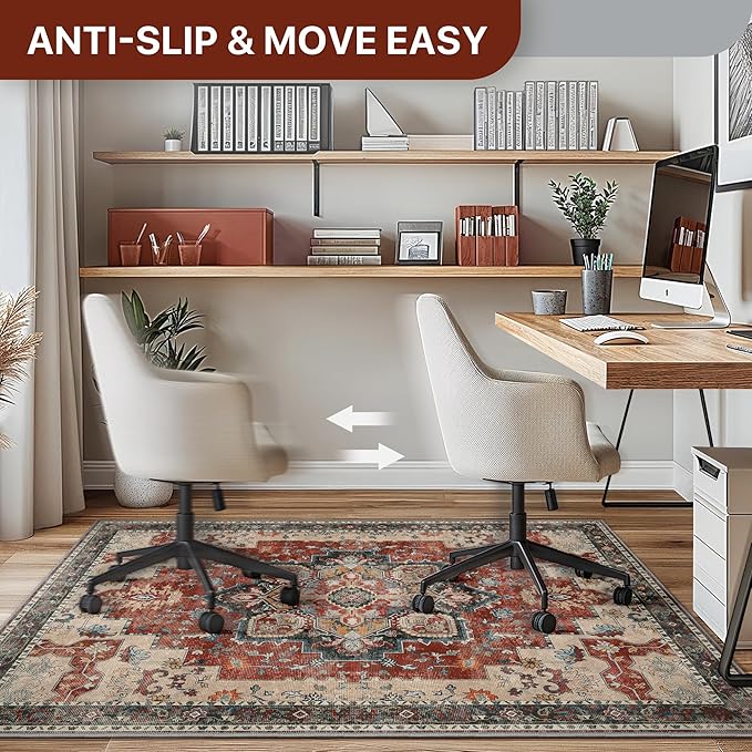 36"x60" Office Chair Mat for Hardwood Tile Floor, Under Desk Carpet Protector for Rolling Computer Chair Mat, Machine Washable Area Rug, Anti-Slip 1/5" Thick Low Pile Thin Vinyl Floor Mat, Annatto
