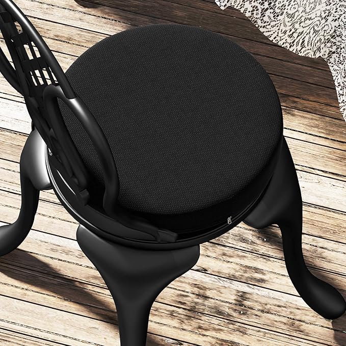Outsunny Outdoor Bistro Chair Cushions Set of 4 with Machine Washable Cover, 15" x 15" x 3" Thick Round Seat Cushions for Patio Furniture with Ties, Chair Pads for Dining Chairs, Black