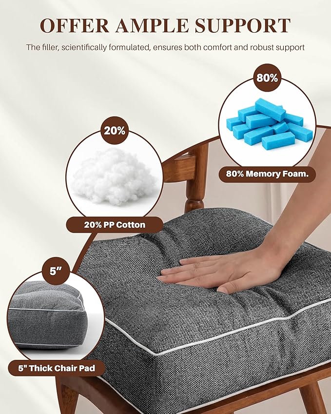 Rocking Chair Cushions Indoor, 5-inch Thicken Seat Cushion with Memory Foam Non-Slip Tufted Chair Pads Set of Seat & Back Cushion for Outdoor Rocker Living Room, Dark Grey, 28x18x5/18x18x5