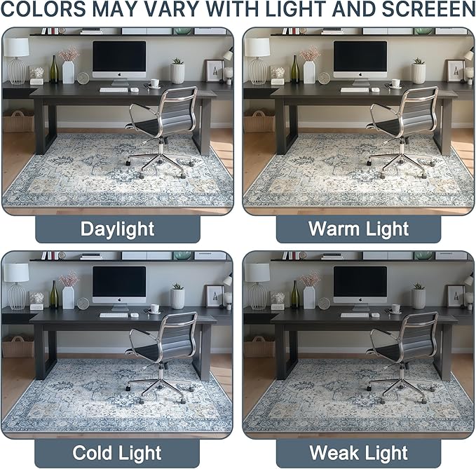 36"x48" Office Chair Mat for Hardwood Tile Floor, Under Desk Carpet Protector for Rolling Computer Chair Mat, Machine Washable Area Rug, Anti-Slip 1/5" Thick Low Pile Thin Vinyl Floor Mat, Blue