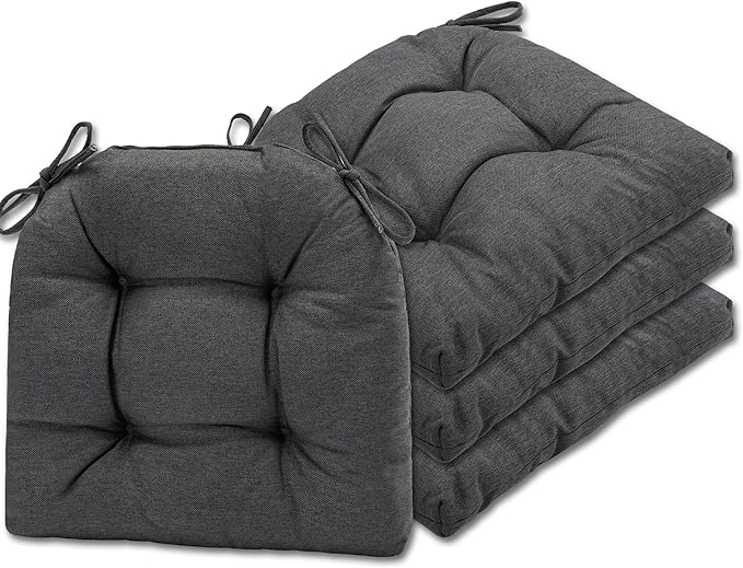 SQUARE MOON Chair Cushions for Dining Chairs, 3 Inch Thick Comfortable Kitchen Chair Pads, Dining Room Seat Cushions with Ties, Machine Washable, 17" x 16" x 3", 4/Pack, Dark Grey