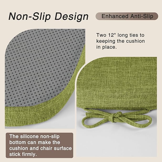 OVOV 14x14 Chair Cushions for Metal Dining Chairs Set of 2 Non Slip Thick Textured Chair Pads for Dining Chairs with Ties and Removable Cover (2, Green)