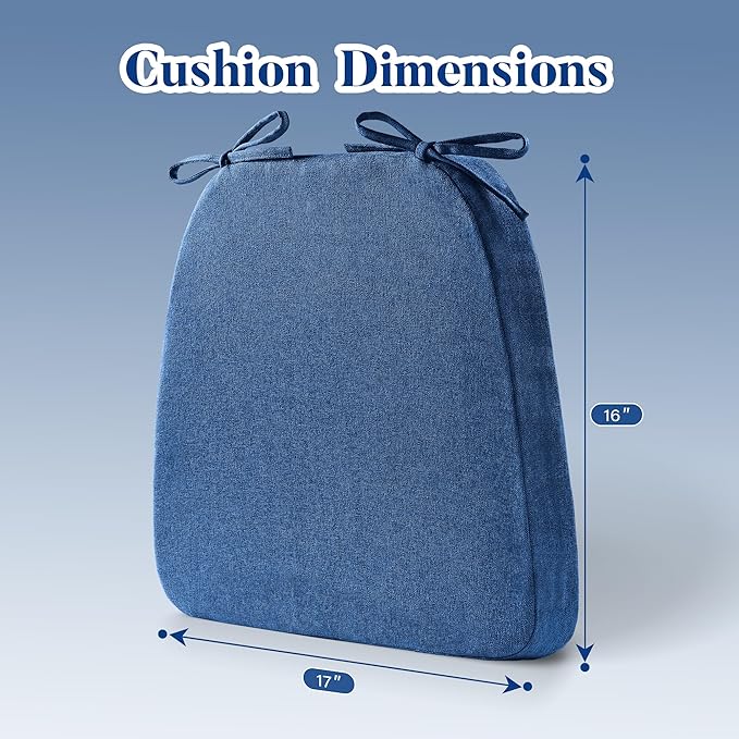 Chair Cushions for Dining Chairs Set of 4, D-Shaped Chair Pads with Non-Slip Bottom, Kitchen Seat Cushions with Removable Cover, 16 x 17 inch, Navy Blue
