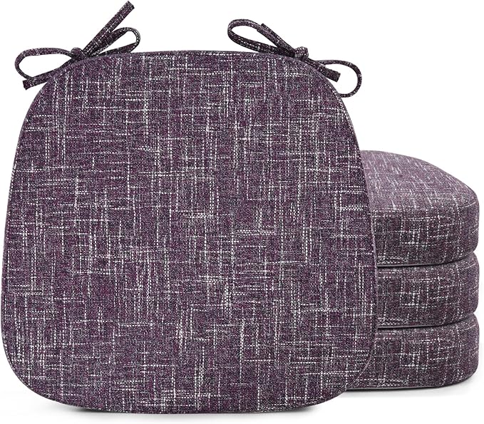 SINOSSO Chair Cushions for Dining Chairs, Soft Blended 2.5" High Density Support Foam Kitchen Seat Cushions with Ties, U-Shaped Non-Slip Indoor Chair Pads, 16.5" x 16", 4 PCS, Purple